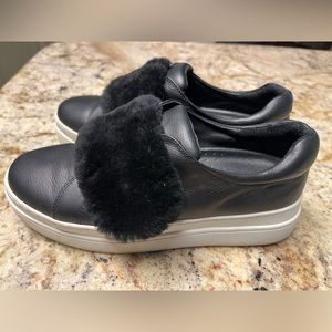 J/Slides leather slip-on platform sneaker with faux fur, size 6.5